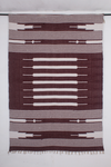 Handwoven Maroon and Ivory Striped Dari Rug