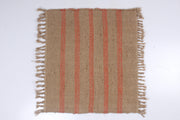 handwoven pure jute sitting mat with red stripes