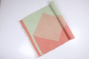 Handwoven Peach and Green Cotton Yoga Mat