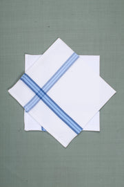 Pure White Cotton Handkerchief with Blue Border