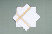 Pure White Cotton Handkerchief with Yellow, Brown Border