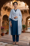 Handwoven Cotton Sea Green and Blue Jacquard Shawl