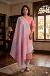 Handwoven Cotton Pink and Blue Jacquard Shawl