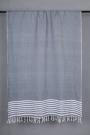 Handwoven Cotton Shawl with Striped Border