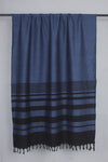Handwoven Cotton Blue Shawl with Black Striped