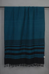 Handwoven Cotton Blue Shawl with Black Striped