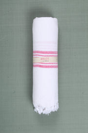 White Ultra Soft Bath Towel with Magenta Stripes