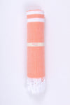 Soft and Luxurious Peach Honeycomb Waffle Towel with White Stripes