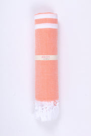 Soft and Luxurious Peach Honeycomb Waffle Towel with White Stripes