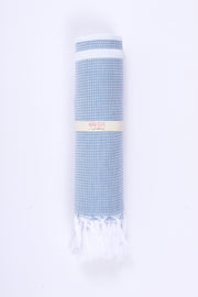 Soft and Luxurious Light Blue Cotton Bath Towel with White Stripes