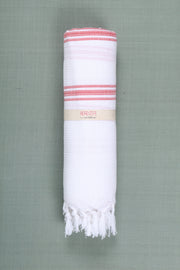 White Ultra Soft Bath Towel with Red Stripes