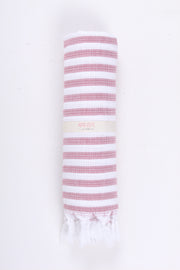 White and Cerise Pink Striped Towel