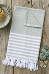 Sage Green Ultra Soft Bath Towel with White Stripes