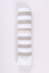 White Ultra Soft Bath Towel with Brown Stripes