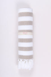 White Ultra Soft Bath Towel with Brown Stripes