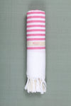 White Ultra Soft Bath Towel with Magenta Striped