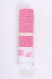 Magenta Pink Ultra Soft Bath Towel with White Stripes