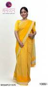 Turmeric Yellow Saree with Striped and Sky Blue Border