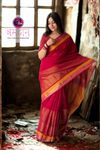 Pure Cotton Mercerised Jari Saree - Maroon & Yellow