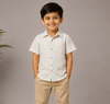 White, Green and Magenta Striped Half Sleeve Boys Shirt