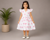 White and Magenta Ribbon Patterned Printed Girls Frok