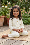 Off White Girls Kurti Pajami Set