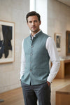 Sea Green Striped Nehru Jacket
