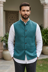 Men's Dark Sea Green Checked Nehru Jacket