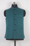 Men's Dark Sea Green Checked Nehru Jacket