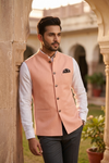 Men's Peach Textured Nehru Jacket