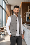 Men's Grey Textured Nehru Jacket