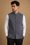 Sleti Gray Striped Nehru Jacket