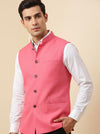 Coral Pink Striped Nehru Jacket