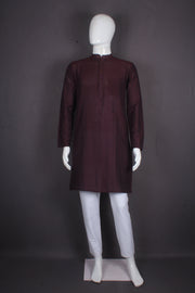 Maroon Self Check Full Sleeves Long Kurta