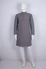 Classic Grey Handloom Full-Sleeve Kurta