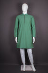 Green Self Striped Full Sleeves Long Kurta with Luppi Button