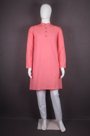 Punch Pink Full Sleeves Long Kurta with Self Striped
