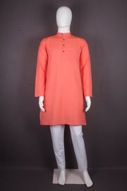 Coral Peach Full Sleeves Long Kurta with Self Striped