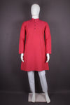 Red Full Sleeves Long Kurta with Self Striped