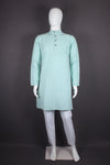Sea Green Full Sleeves Long Kurta with Self Check