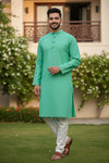 Green Full Sleeves Long Kurta with Self Line
