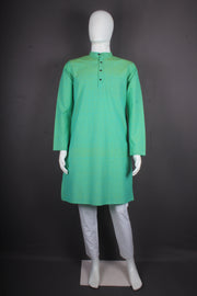 Green Full Sleeves Long Kurta with Self Line