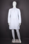 White Self Line Full Sleeve Long Kurta