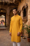 Mustarad Yellow Full Sleeves Long Kurta with Self Striped