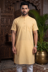 Yellow Self Striped Half Sleeves Long Kurta