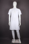 White Self Striped Half Sleeves Long Kurta