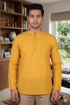 Mustarad Yellow Half Slevees Short Kurta with Self Striped