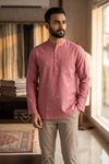 Men's Dusty Rose Cotton Short Kurta with Geometric Floral Butis