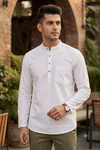 White Self Striped Short Kurta with Full Slevees