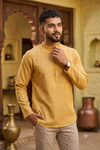 Mustarad Yellow Self Striped Short Kurta with Full Slevees